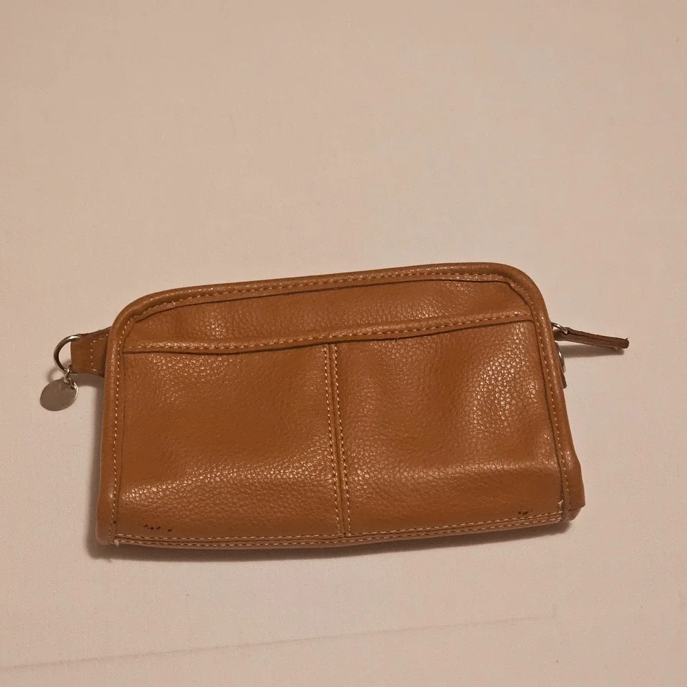 Nine West Brown Faux Leather ‎ Makeup Bag Vintage Mirror